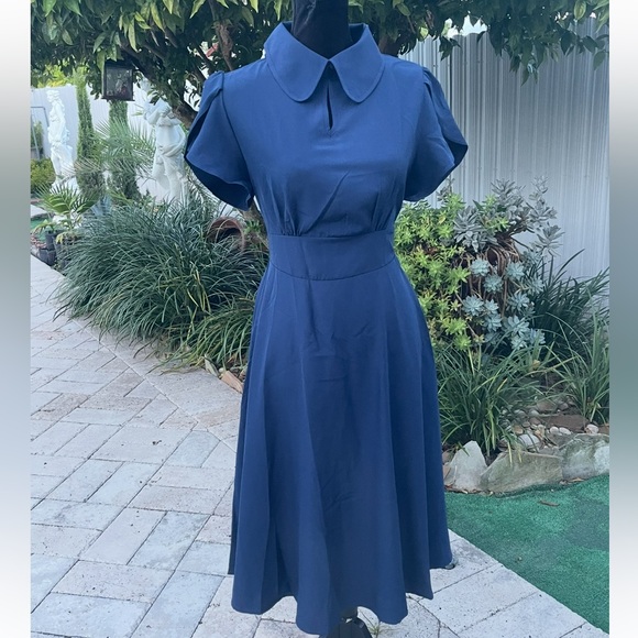 Bbonlinedress Dresses & Skirts - Classic Navy Fit-and-Flare Dress with Peter Pan Collar